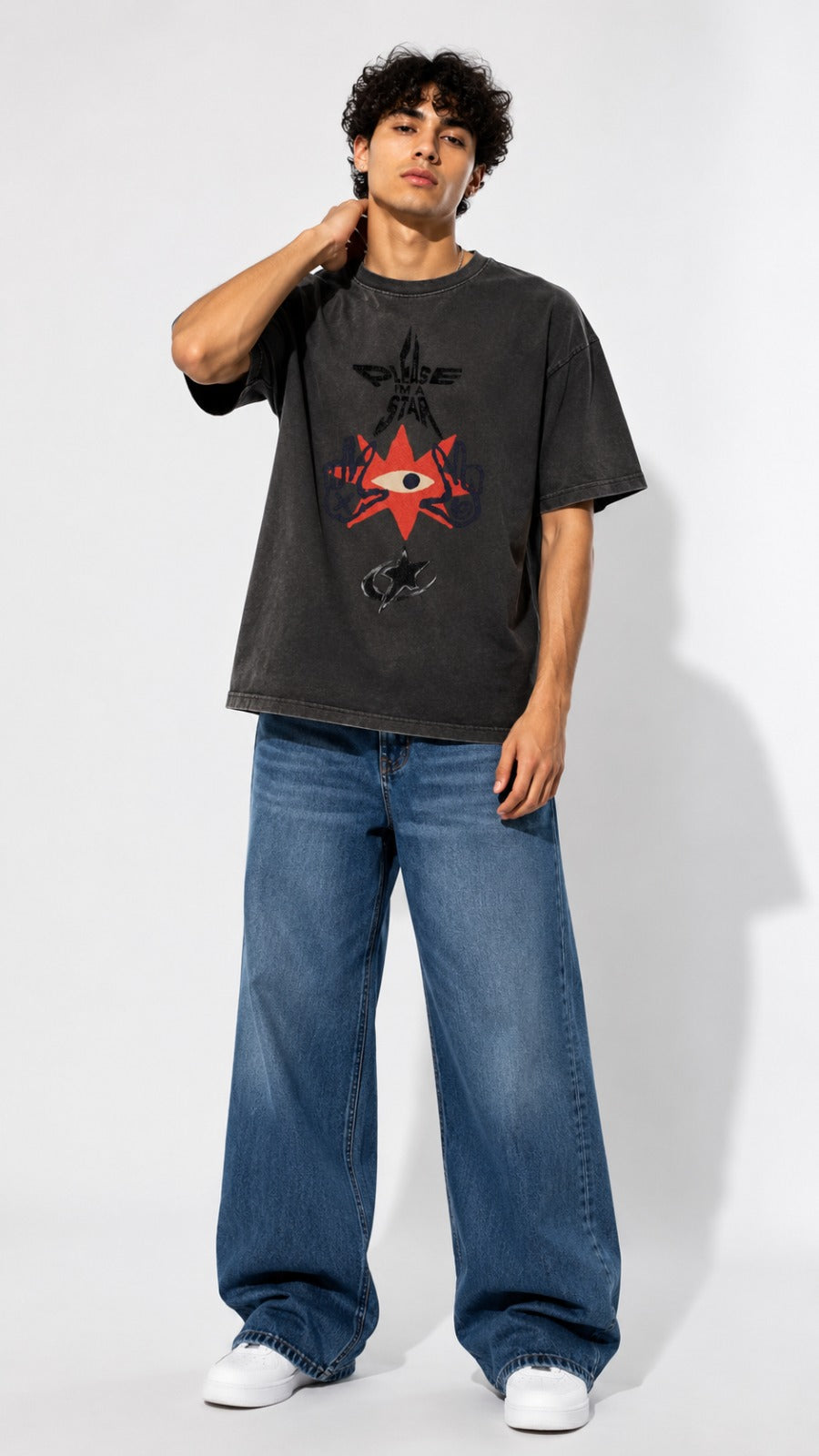Please I'm A Star Graphic Tee | Grunge Streetwear Shirt | Men's Oversized Vintage Black Tshirt | Y2K Aesthetic Top