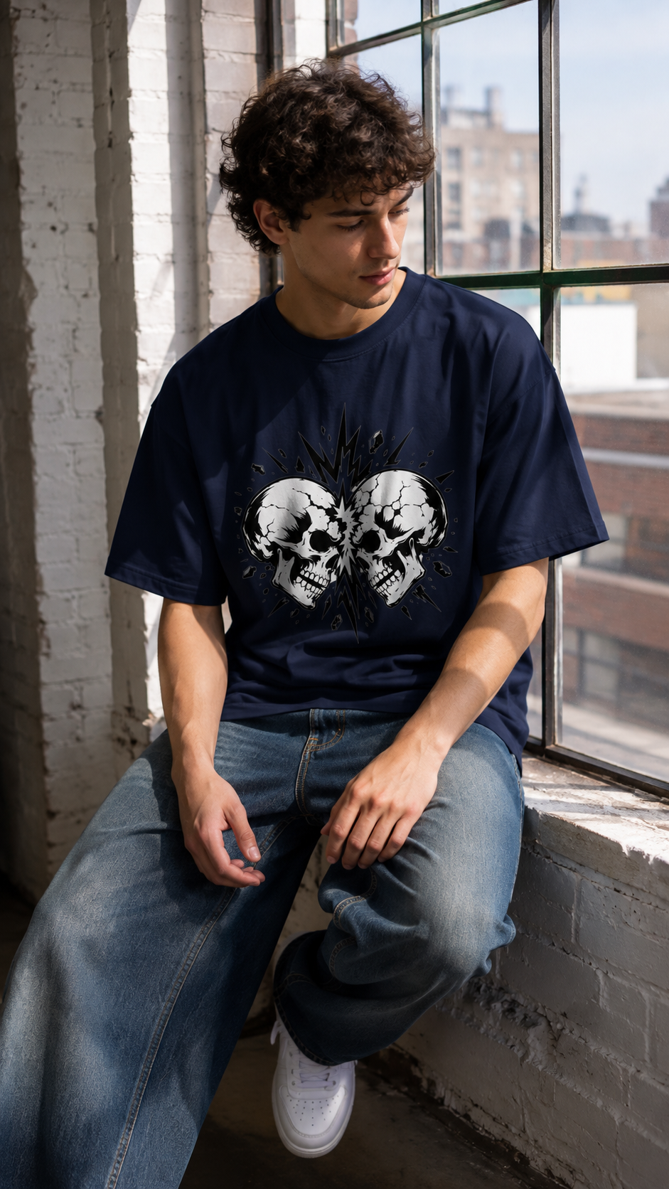 two skulls colliding Men's Box Tee