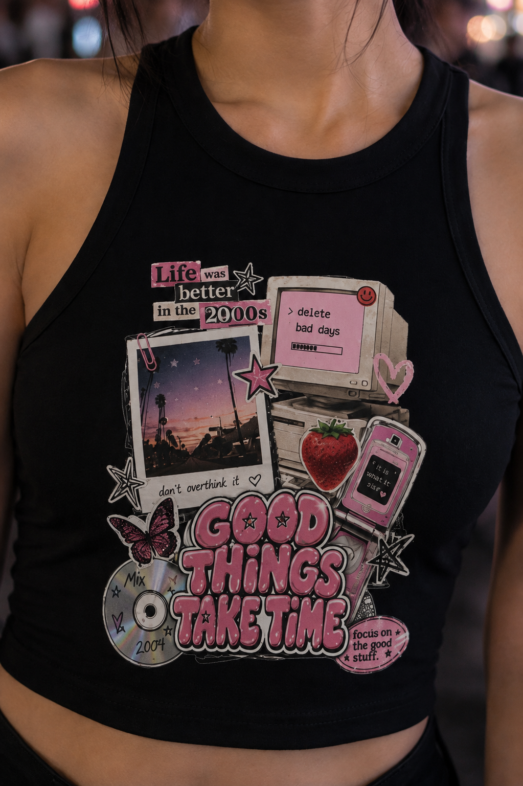 2000's style Women's Micro Rib Racer Tank Top